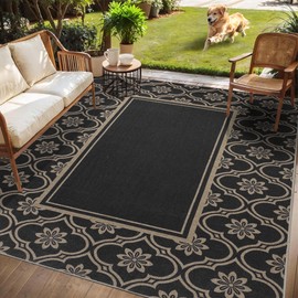 Moroccan Floral Easy Jute Rug 6x9 Outdoor Rug Washable Area Rugs for Living Room Bedroom Non Slip Neutral Farmhouse Indoor Outdoor Carpet for Backyard Patio Office