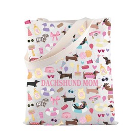 MBMSO Dachshund Mom Tote Bag - Funny Weiner Dog Gifts for Lovers, Reusable Shopping Bag, Dog Grooming, Mama Gifts - Medium