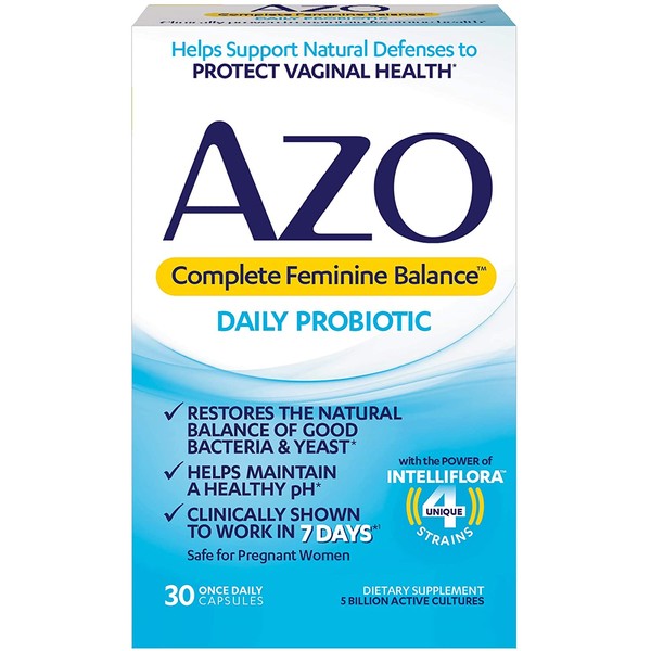 AZO Complete Feminine Balance Daily Probiotics for Women, Clinically Proven to Help Protect Vaginal Health, Helps balance pH and yeast, 30 Count