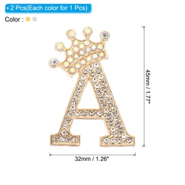 PATIKIL Letter Brooches Pins, Pack of 2 Crown Initial Rhinestone Alphabet A Letter Lapel Pins for Women Suits Dress Coat Clothing Crafts, Gold/Silver Tone