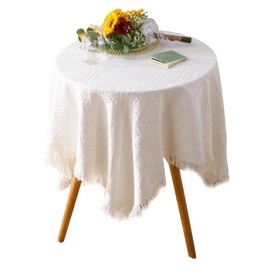 Itisyou Tablecloth Knitted Tablecloth White Knit Tassel Tablecloth Table Cloth for Small Coffee Table 90*90cm