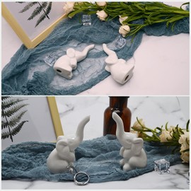 FACAICAI 2 Pack Elephant Ring Holder for Jewelry, Engagement Ring Display Holder Stand Trinket Trays, Cute White Elephant Lucky Decoration (White)