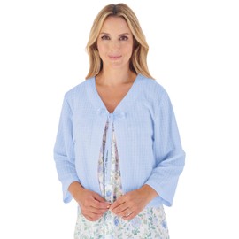 Slenderella Ladies Waffle Knit Ribbon Tie Bed Jacket 3/4 Sleeve House Coat Medium (Blue)