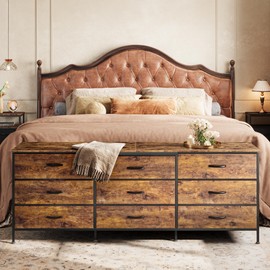 Huuger 63 Inch Dresser for Bedroom, Dresser for Closet with 9 Drawers, Large TV Stand for 55, 65, 70 Inch TV, Entertainment Center with Storage, Wide Long Chest of Drawers, Rustic Brown