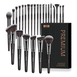 Maange Brochas Set 25 Brochas Maquillaje Profesionales Con Caja Alta Calidad Kit De Brochas Kabuki Brocha Para Base Pincel Para El Rostro Pincel Para Los Ojos Negro
