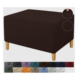 JIVINER Ottoman Cover Rectangle Stretch Ottoman Slipcovers for Folding Storage Footstool Soft Footrest Furniture Protector with Elastic Bottom (Small, Dark Coffee)