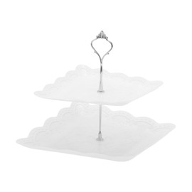 CAPASTEC 2-Tier Dessert Cupcake Stand, Cupcake Stand Holder, Square Cupcake Stand Tower with Tiered Serving Plate for Donuts Fruits, White Silver