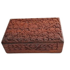 StarZebra Unique Artisan Handcarved Rosewood Wooden Jewelry Box From India