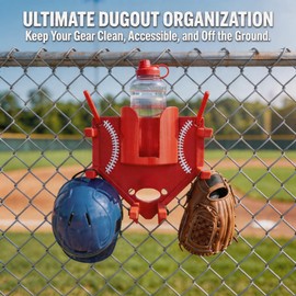 MCNULGUR Baseball Softball Dugout Organizer - Fence-Mounted Hanging Holder for Bat Glove Helmet & Water Bottles - with Secure Clips - Heavy-Duty PLA 3D Print, Keeps Dugout Neat & Accessible (Black)