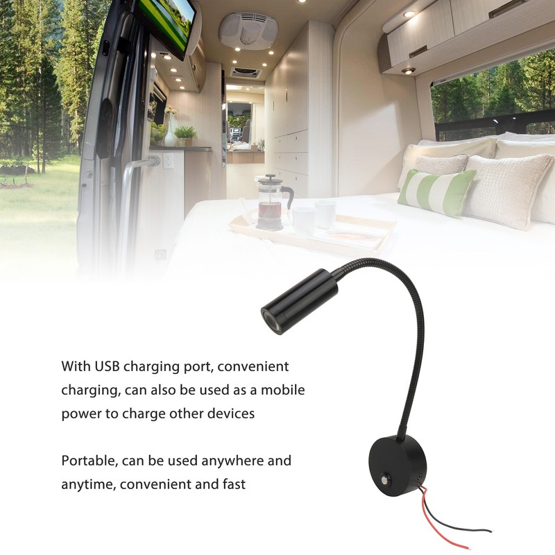 LED Reading Light DC12 to 24V Touch Adjustment USB Charging
