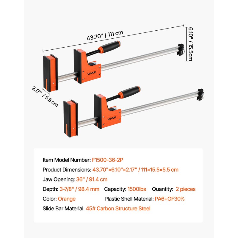 VEVOR Bar Clamps for Woodworking, 2-Pack 36 inch Parallel Clamp