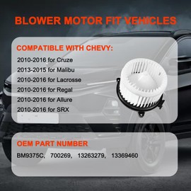 STZJAYE AC Heater Blower Motor HVAC Fan Motor Compatible with Chevy for Regal/Cruze/SRX/Allure 2010-2016, for Malibu 2013-2015, for Lacrosse 2010-2016, 2010 2011 for Saab 9-5 700269 13369460