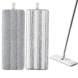 JOYMOOP Mop Replacement Pads, Reusable Microfiber Mop Pads for 13-inch Flat Mop and Mop Bucket Set, Pack of 2 Refills - Grey and Stripe