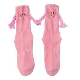 Lopsity Magnetic Holding Hands Socks Mid-Calf Socks Novelty Funny Socks for Men Women (CA/US, Alpha, Large, Regular, Regular, PINK)