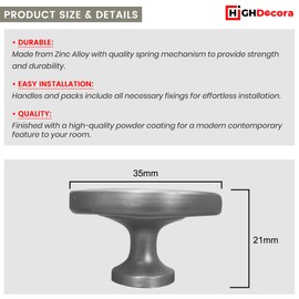 highdecora Round Cabinet Door Knobs and Handles, Single Hole Cupboard Drawer Pulls, Small Knobs with Screws for Wardrobe, Doors, Drawers, Diameter 35mm, Height 21mm Pack of 6 (Silver Brushed)