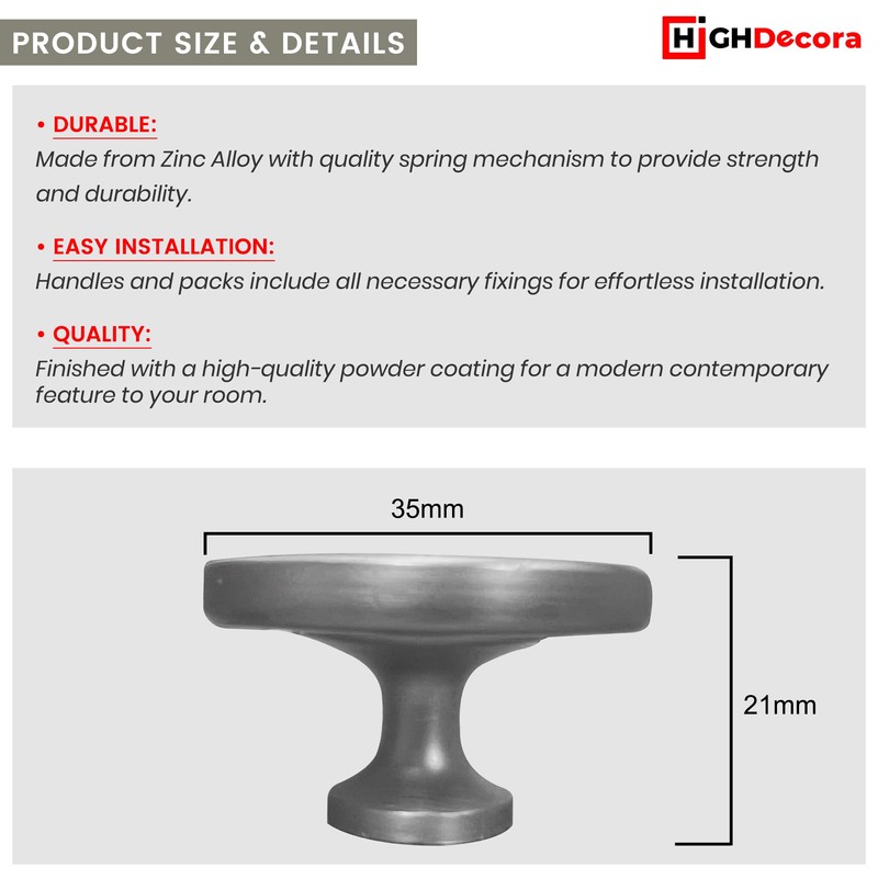 highdecora Round Cabinet Door Knobs and Handles, Single Hole Cupboard