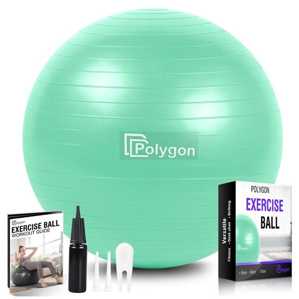 Polygon Exercise Ball - Professional Grade Anti-Burst Fitness Yoga Ball for Pilates, Pregnancy, Balance, Stability - Ideal for Home, Office, and Gym Workouts(Mint-55CM)