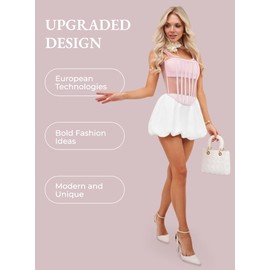 Perfect Corset NYC OVERBUST Mesh Corset Top Lace up Shapewear with 15 Steel Boned (Color Pink, L)