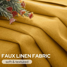 HOMEIDEAS 100% Blackout Curtains 42 X 63 Inches Length 2 Panels Faux Linen Curtains Mustard Yellow Room Darkening Curtains Grommet Window Curtains/Drapes with Liner for Nursery/Kids Room