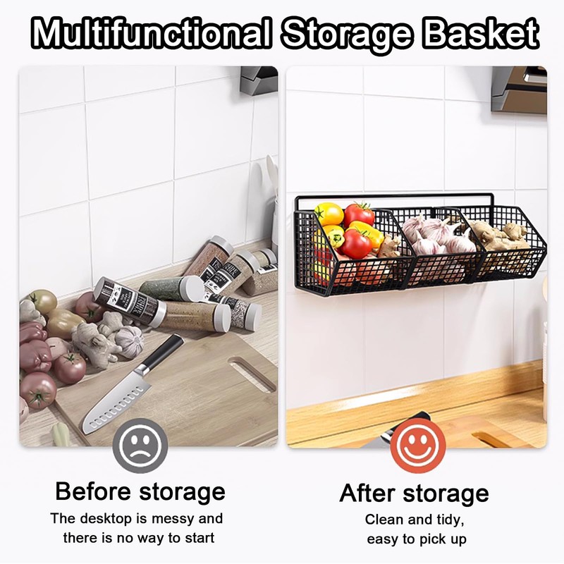 DXQCHDUO Metal Hanging Fruit Basket for Kitchen Wall, 3 Grids,