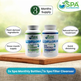 Spa Platinum Pro Hot Tub Water Clarifier and Hot Tub Filter Cleaner Kit, Spa Water Clarifier for Crystal Clear Water and Spa Filter Cleaner for Hot Tub. Pack of 3 Water Clarifier and 1 Filter Cleaner.