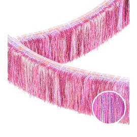 Premium Glitter Pink Fringe Tinsel Garland for Party Decorations -4 Layers Thick, 2 Pack | LILF Foil Metallic Banner Party Streamers for Wedding Birthday Christmas Decoration Home Hanging