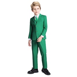 Boys Suit 5 Piece Kids Party Tuxedo Green Blazer Vest and Pants Set with Shirt Tie for Boy Formal Size 8