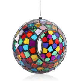 Yinns Bird Feeder - Hanging Mosaic Glass Bird Feeder, Fly Through Bird Feeder with Oval Stained Glass, Outdoor Garden Decor, 6.5 inch Purple