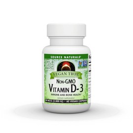 Source Naturals Vegan True, Non-GMO Vitamin D-3, 2,000 IU, for Immune and Bone Health* (60 Capsules)