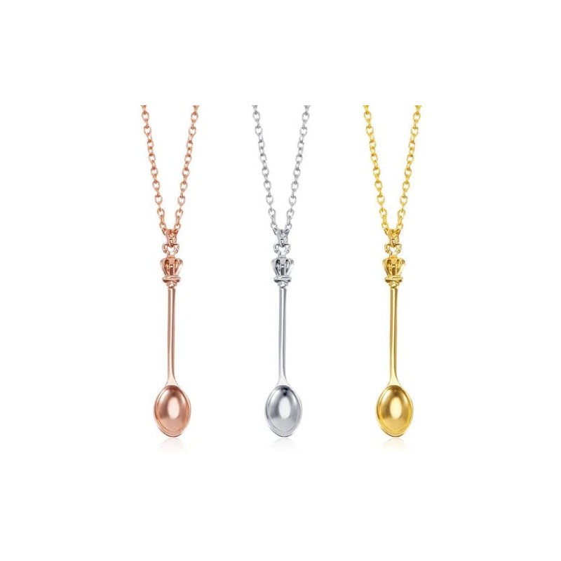 Mini Crown Spoon Necklace Pendant Charm for Filling Vials with