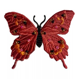 BUTTERFLY IRON ON PATCH EMBROIDERED WITH BEAUTIFUL BEADS!  Pink/red  So Pretty!