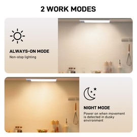 Motion Sensor Under Cabinet Lights, LED Rechargeable Closet Lights Wireless, 3 Color Temperatures Under Cabinet Lighting Dimmable, Magnetic Light Bars for Kitchen, Bedroom 2Pack (Upgrade 12inch)