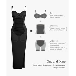 Popilush Women's Summer Maxi Dress - Shapewear Long Formal Cocktail Party Dresses Ruched Bodycon Dress Black