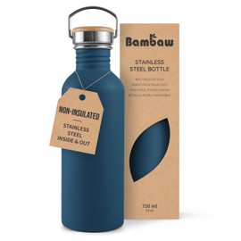 Bambaw Stainless Steel Water Bottle, 750 ml, Blue Sports Bottle, Non-Insulated Water Bottle, 750 ml Stainless Steel Bottle, Reusable Bottle, BPA-Free Flask – Sapphire Blue