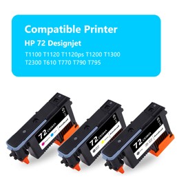 QUEENPRINT Remanufactured 72 printheads C9380A C9383A C9384A New Updated Chips Replacement for HP Designjet T610 T620 T770 T790 T1100 T1120 1200 (1MB+Y+1M+C+PBK+GY)- 1 Set 3PK