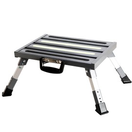 GarfatolRv Aluminum RV Steps, 4-Level Adjustable Folding Step Stool with Non-Slip Rubber Feet, Non-Slip Fluorescent Strip Platform Rv Accessories, Supports Up to 1000 lbs - Gray