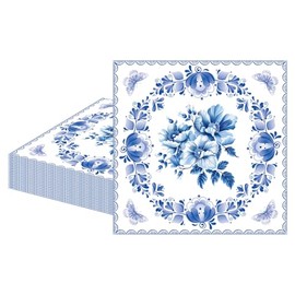 MORAINJAY Pack of 20 Blue Flowers Party Napkins, 33 x 33 cm Napkins, Birthday Table Decorations, Coloured Cocktail Table Napkins for Boys and Girls, Birthday Party, Wedding and Anniversaries