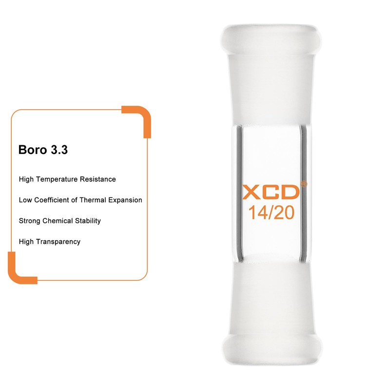 XCD Borosilicate Glass Straight Adapter with 14/20 Ground Outer Standard