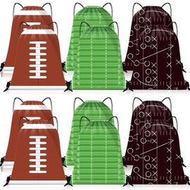 Sweetude 12 Pieces Football Drawstring Bags Bulk Football Sports Backpack Goodie Party Favor Bags Gifts for Football Game Day Gym Teams Snack Storage Decorations, 12 x 10 Inch