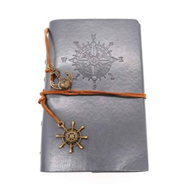 Ailifly Vintage Nautical Leather Writing Journal Notebook,Loose Leaf Blank Refillable Daily Planner Embossed Travel Journal Diary Spiral Notebook With Unlined Paper, Retro Pendants (7 inches, Gray)