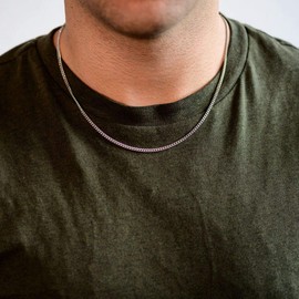 MATERIA by Matthias Wagner 3 mm Curb Chain Silver 925 Diamond-Coated Rhodium Plated Necklace Men Women, Enamel, No Gemstone