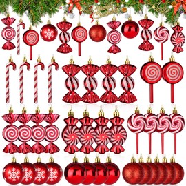 36 Pcs Christmas Candy Cane Ornament Red Christmas Tree Hanging Decorations with Rope Shatterproof Tree Ornament for Xmas Holiday Decor