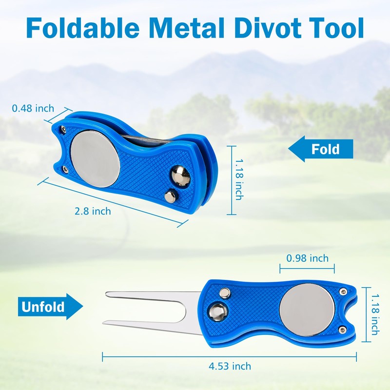 Metal Foldable Golf Divot Repair Tool with Pop-up Button, Magnetic