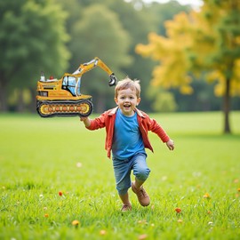 ‌2PCS Self Standing Construction Balloons 4D Excavator Mixer Truck Birthday Decorations, Heavy Duty Construction Themed Birthday Party Supplies for Kids Boys Birthday, Baby Shower