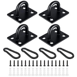 Athvcht Ceiling Hook Eye Plate Hanging Hardware Wall Hook U Shape 304 Stainless Steel Corrosion Resistant Rustproof High Strength for Mounting (4 Pad Eyes+4 Carabiners+Matching Screws) (Black)