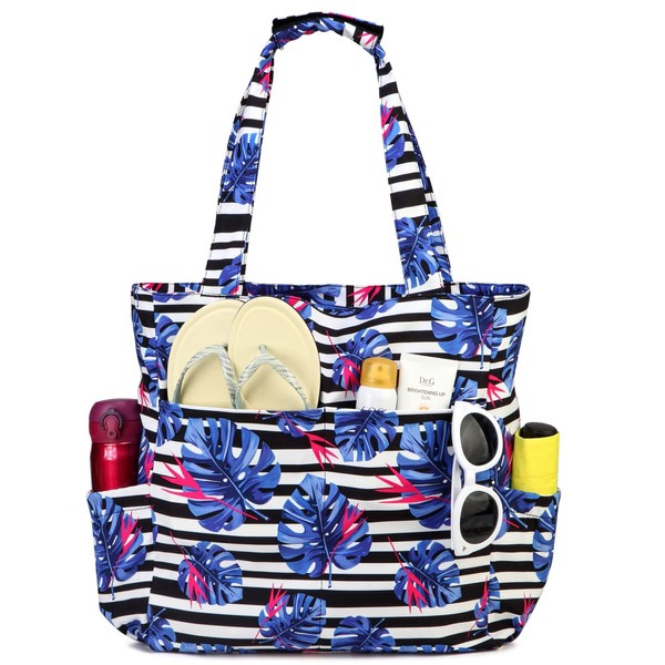 Kasgo Beach Bag, Water Resistant Sandproof Large Zipper Beach Tote