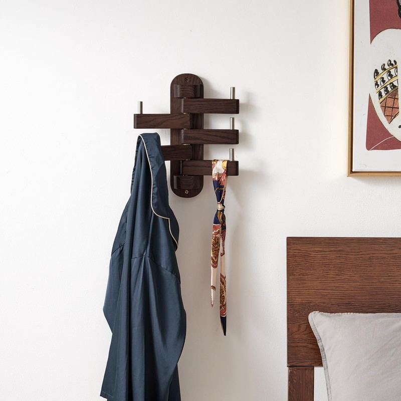TRWISWDC Swivel Coat Rack Oak Coat Hooks for Wall, Wood