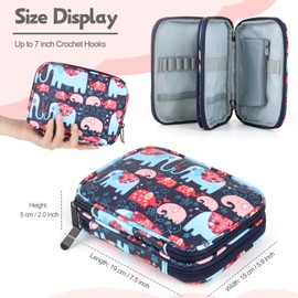 Katech Portable Travel Crochet Storage Bag Organizer with Zipper, Web Pocket and Crochet Holder Slots for Knitting Accessories (Elephant Pattern)