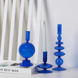 Candlestick Holders，Glass Candle Holders for Table Centerpiece Black Taper Candle Holders Glass Candle Stand Modern Centerpieces for Tables Decor for Wedding Decor and Dinner Party (Color : Blue)