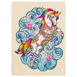 Puzzle Master Wooden Puzzle - Art Jigsaw Wood Cut Puzzle with Display Stand for Adults and Kids - Unicorn 129-Pieces Set
